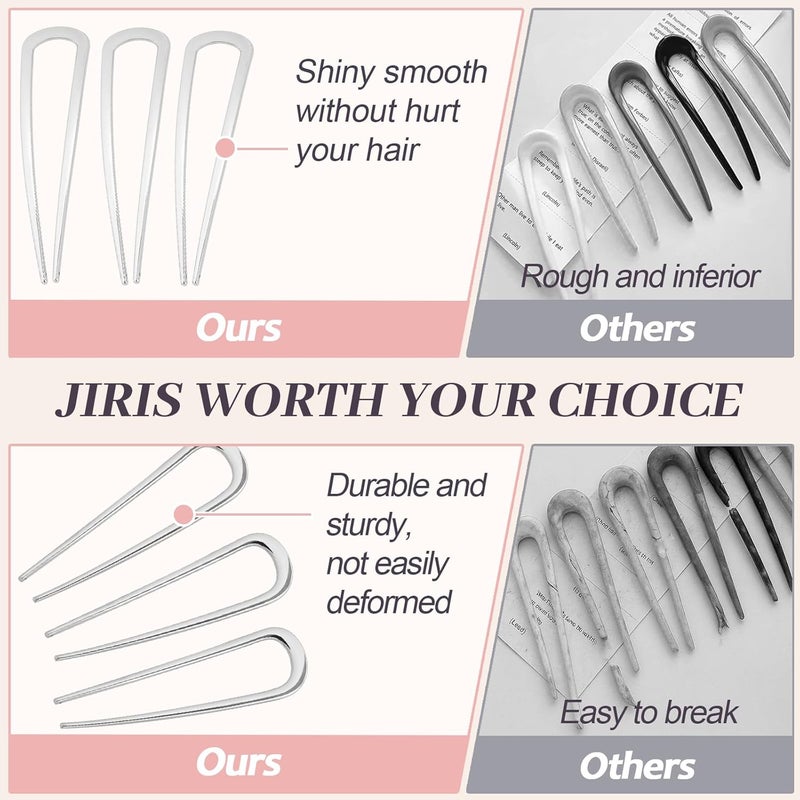 JIRIS 2PCS 4.2Inch French Hair Pins U-Shaped Pins for Women and Girls Fashion Metal Hair Pin French Twist Hair Pins for Buns, Updos,Stylish and Functional(set1-silver) - Image 3